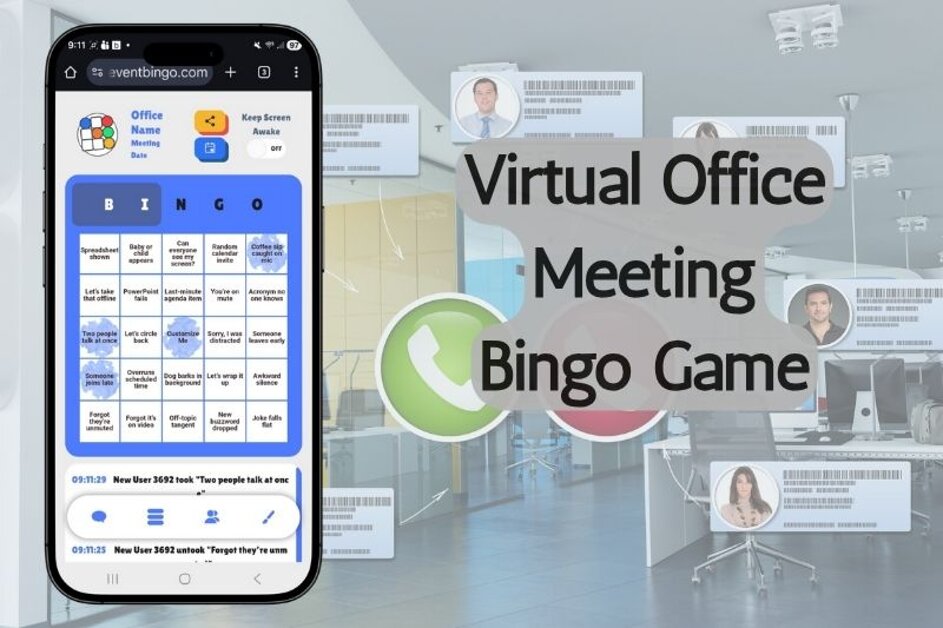 Virtual office meeting bingo game to boost team engagement.