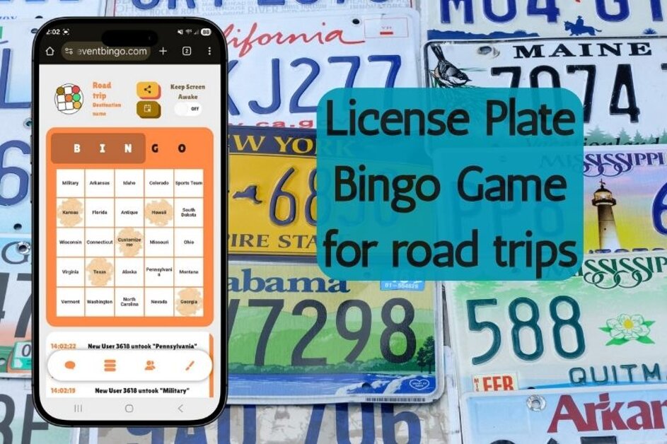 License plate spotting road trip bingo game for families and friends.