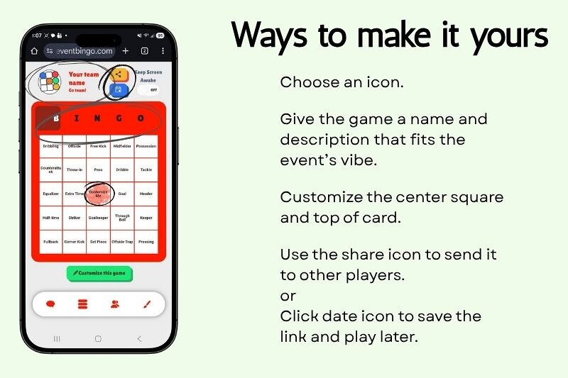 Soccer match bingo Make It Yours section image