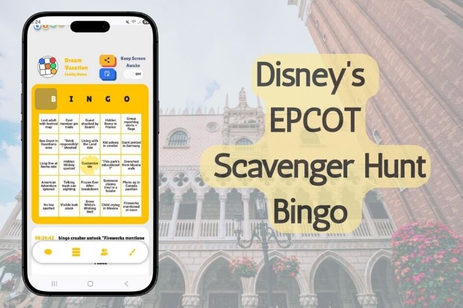 EPCOT Scavenger Hunt Bingo