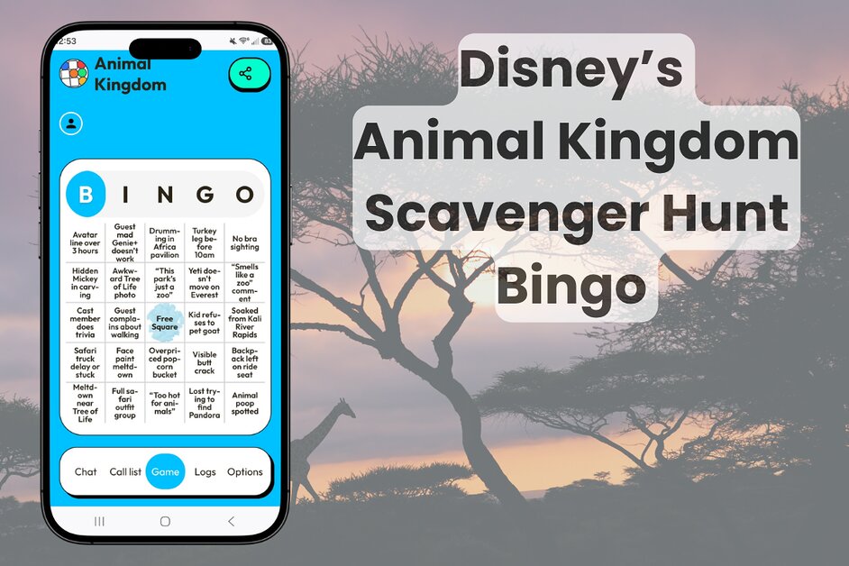 Digital scavenger hunt bingo game shown on a cell phone