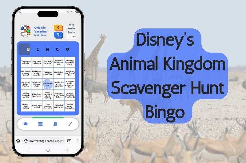 Guests exploring Disney Animal Kingdom during a scavenger hunt bingo game