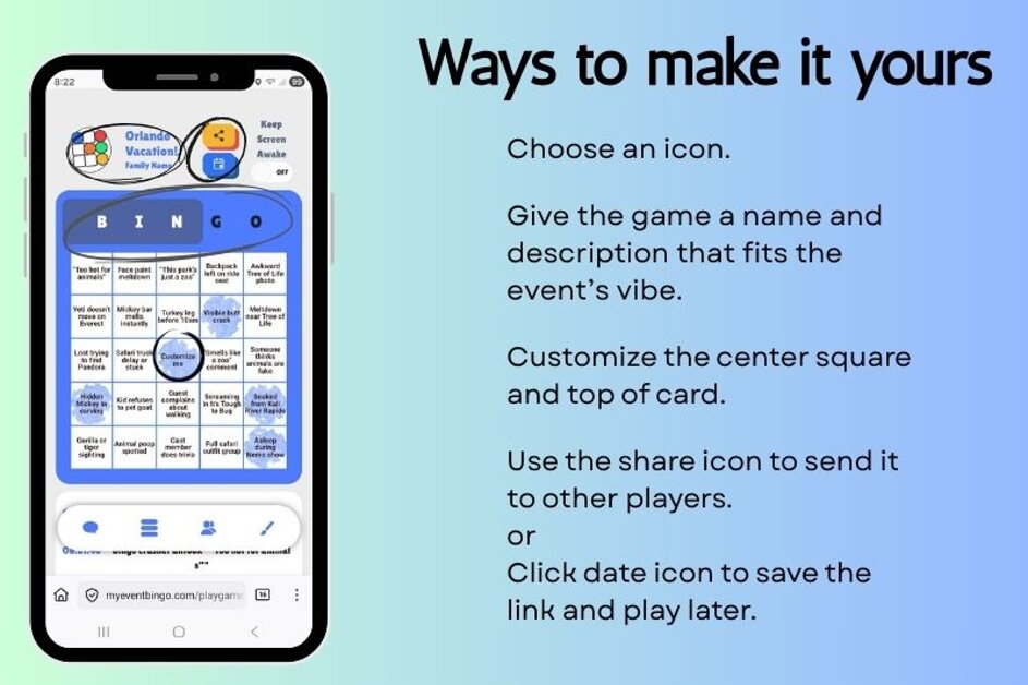 Family customizing a scavenger hunt bingo list at Animal Kingdom