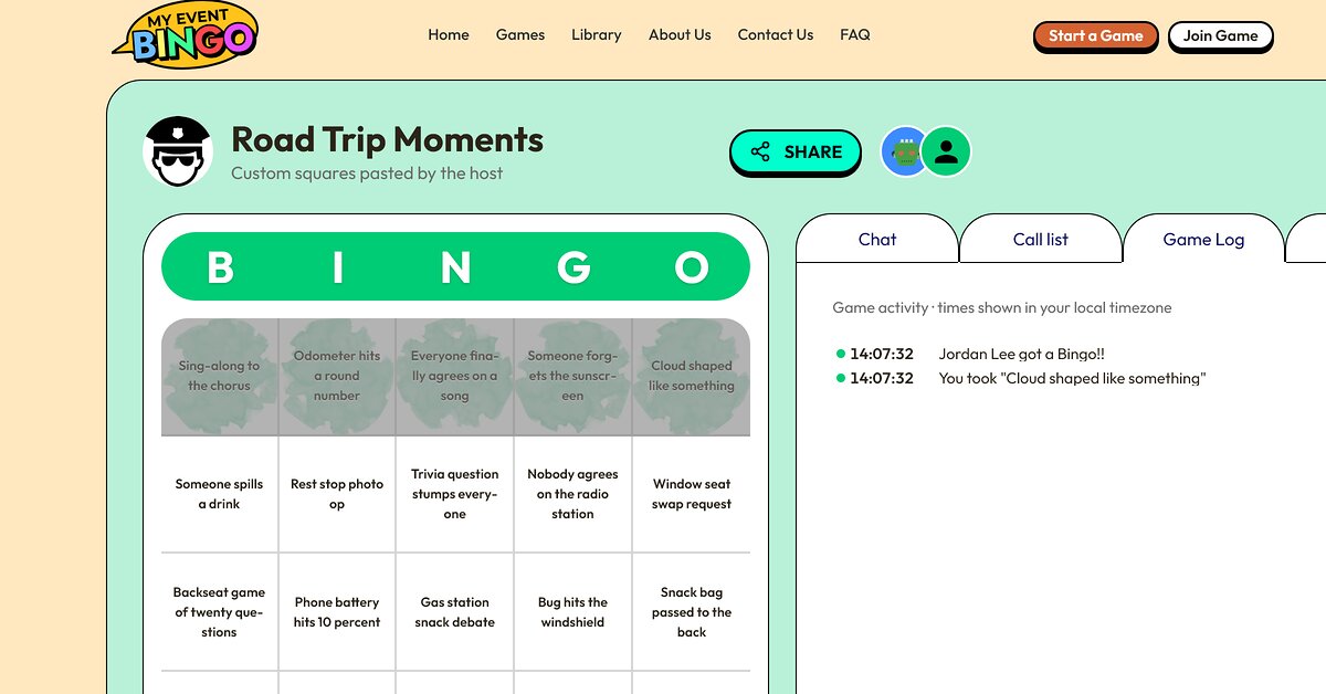 A game log showing two players who have already reached bingo.