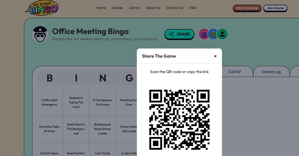 The Share sheet for a bingo game showing its QR code and the copy-link button.