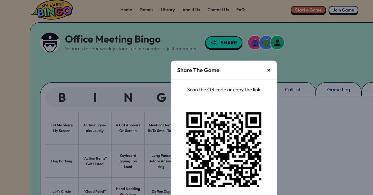 The Share sheet for a bingo game showing its QR code and the copy-link button.