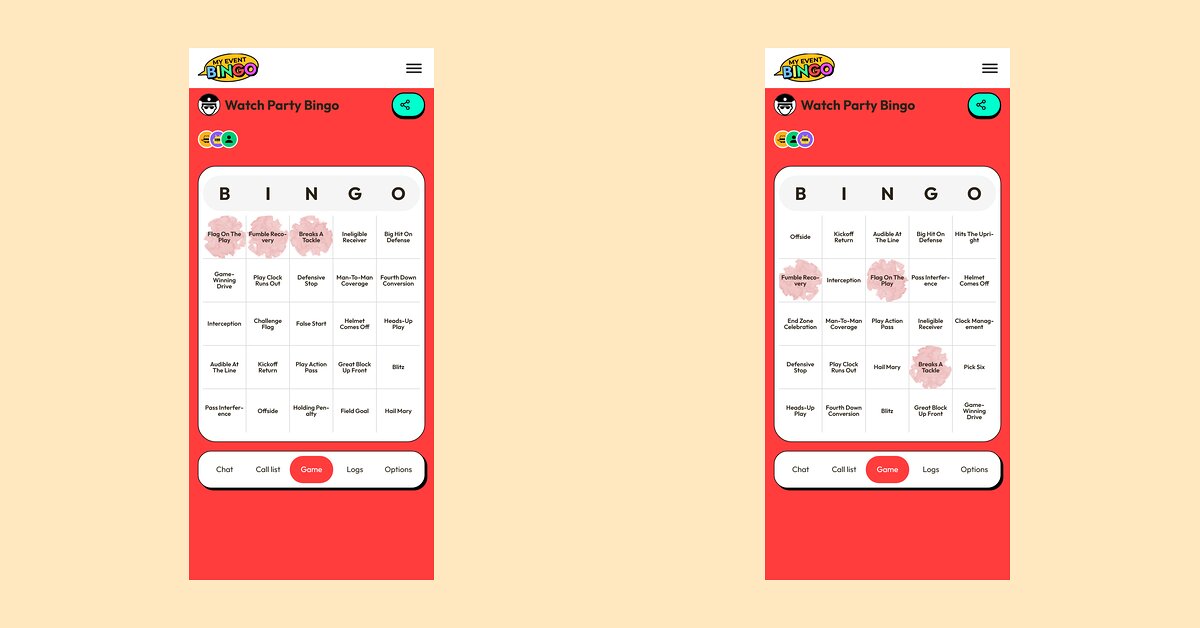 Two phones in the same live bingo game: one has just reached bingo, the other shows the chat.