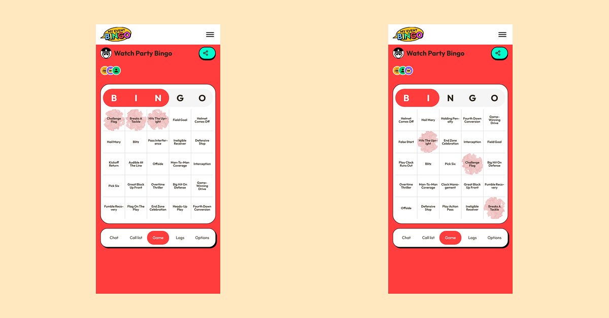 Two phones in the same live bingo game: one has just reached bingo, the other shows the chat.