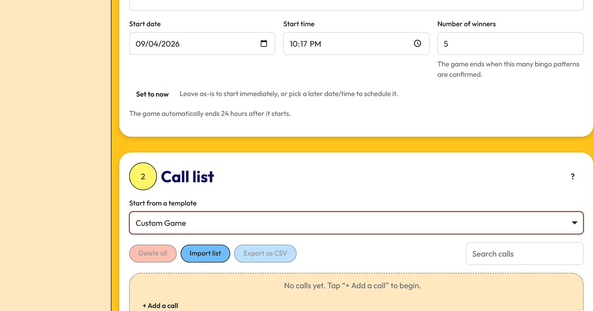 The template picker on the create-game page listing ready-made bingo games.