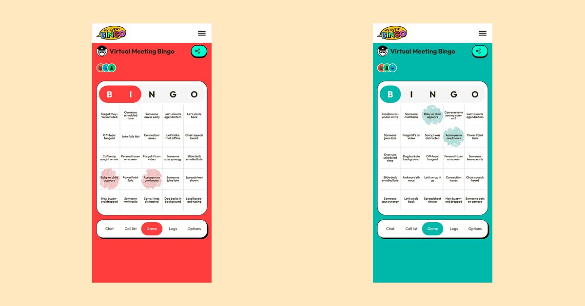 Two phones showing two different shuffled bingo cards from the same game.